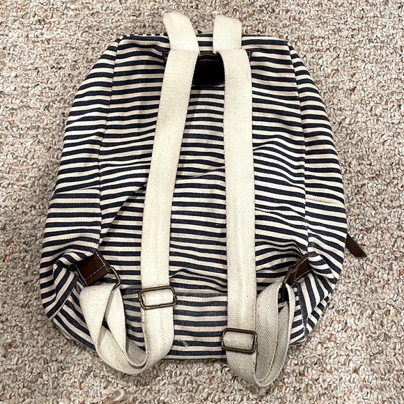 Steve Madden Backpack Blue & Creme Striped Canvas - Picture 2 of 5